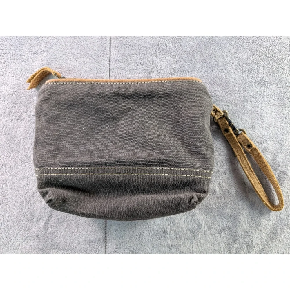 Myra Bag Canvas Cowhide Leather Wristlet Clutch Mandala Print Green Brown S-1011